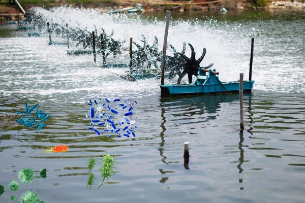Nước ao nuôi tôm thường chứa vi khuẩn, virus, và tảo độc, ảnh hưởng đến sức khỏe tôm